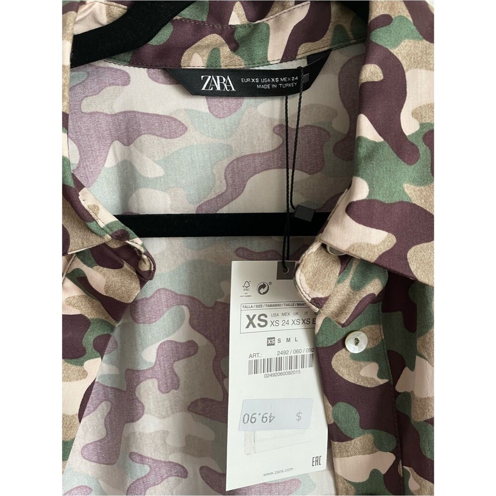 Zara camo cropped boxy button up shirt wide 3/4 sleeve XS - Picture 3 of 7